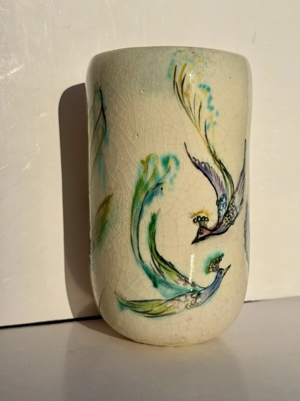 Vintage Studio Pottery Cylinder Vase Black White Abstract Ceramic Home Decor
